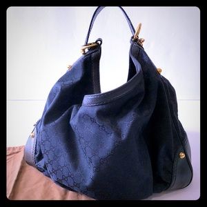 Gucci Black Monogram Large Horsbit Hobo Bag
